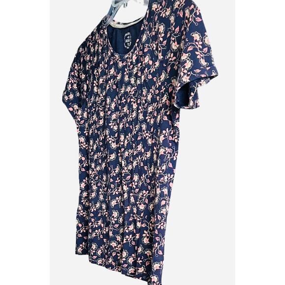 JOCKEY RELAX OR PLAY SHORT SLV T-SHIRT, WOMENS, M, NAVY BLUE-PINK GREEN FLORAL - Picture 2 of 8